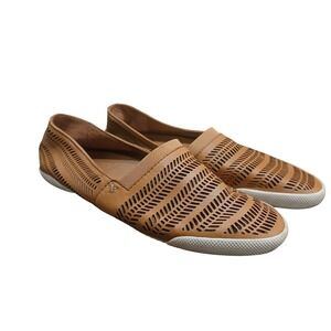 Frye Perforated Tan Leather Slip On Sneakers Cognac Flats Loafers Womans size 6